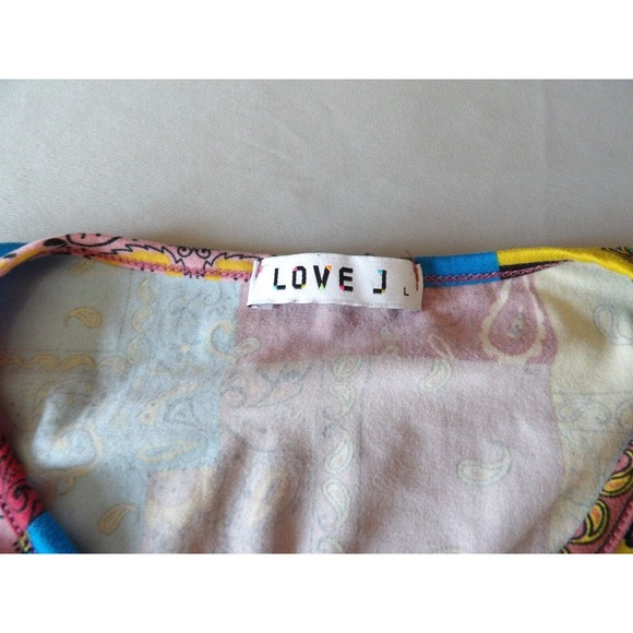 Love J Large Crop Top Shirt Boho Festival Paisley Colorful Open Tie Back - Picture 3 of 6